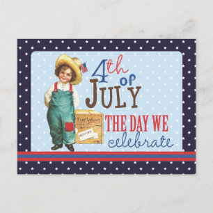 Kleiner Vintager amerikanischer Junge am 4. Juli Postkarte