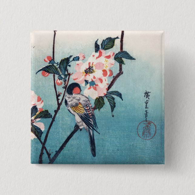Kleiner Vogel auf der Burg Sakura Button (Vorderseite)
