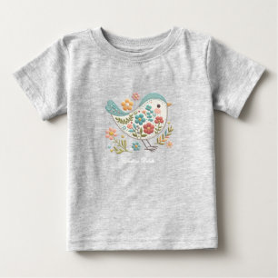 Kleiner Vogel Blau Rosa Blumen Baby T-Shirt