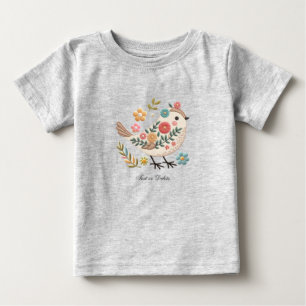 Kleiner Vogel hinterlässt Blumen Rosa Baby T-Shirt