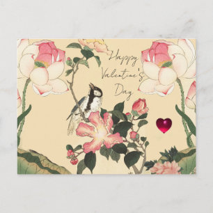 KLEINER VOGEL,ROSA ROSEN,LOTUSBLUME Valentinstag Feiertagspostkarte