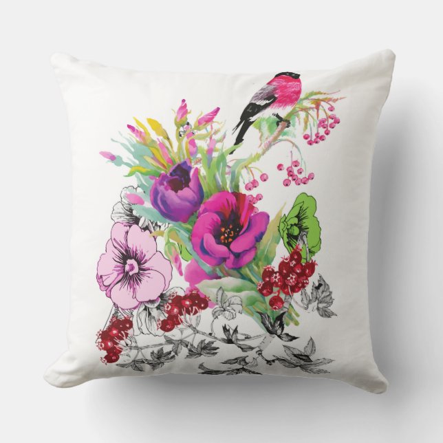 Kleiner Vogel unter den Blume Kissen mit benutzerd (Vorderseite)