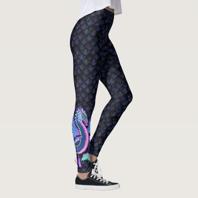 Kleiner Wasserdrache mit Blauer Drachenskala Leggings (Rechts)