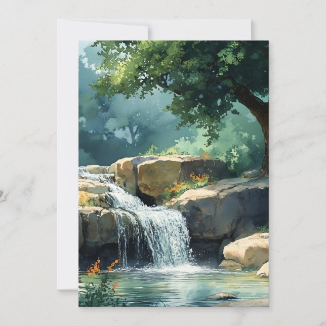 Kleiner Wasserfall in Aquarell Feiertagskarte (Vorderseite)