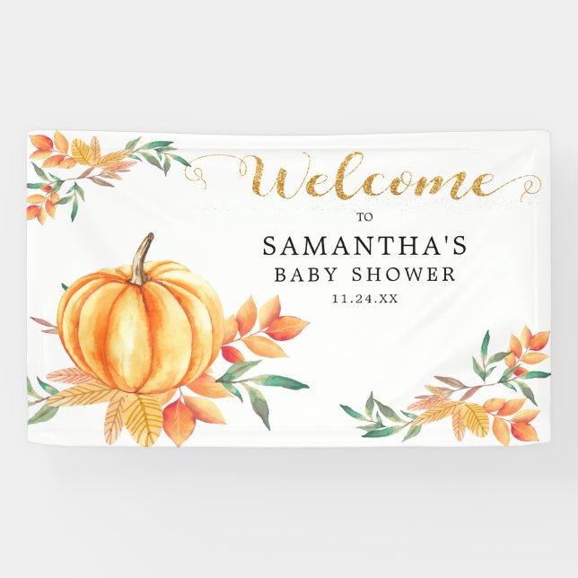 Kleiner Wasserfarbe Pumpkin Baby Dusche Willkommen Banner (Horizontal)