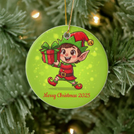 Kleiner Weihnachtself mit personalisiertem Geschen Keramik Ornament