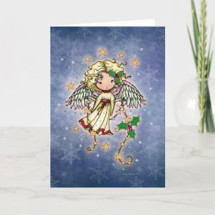 Kleiner Weihnachtsengel mit Holly-Kunst  Feiertagskarte