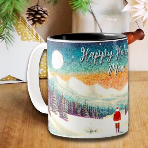Kleiner Weihnachtsmann in einer großen schneebedec Zweifarbige Tasse
