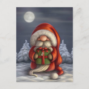 Kleiner Weihnachtsmann mit Geschenk Feiertagspostkarte
