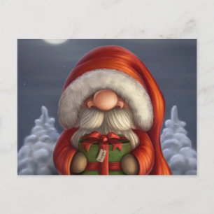 Kleiner Weihnachtsmann mit Geschenk Feiertagspostkarte