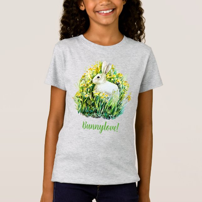 Kleiner weißer Hasen und Blume T - Shirt (Vorderseite)