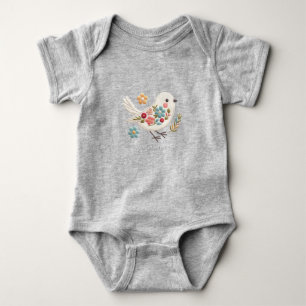 Kleiner Weißer Vogel Blumen Baby Bodysuit Strampler