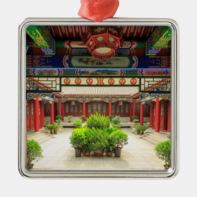Kleiner Wildgans-Tempel, China Silbernes Ornament (Vorne)