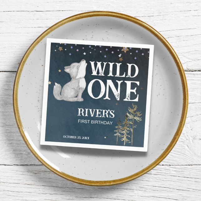 Kleiner Wolf Geburtstagsparty Wildone Serviette (Little wolf pup wild one birthday party personalized napkins wolf themed birthday party supplies)