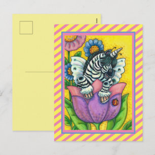 KLEINER ZEBO WHIMSYNICKER, ZEBRA EINHORN FANTASY FEIERTAGSPOSTKARTE
