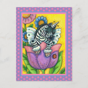 KLEINER ZEBO WHIMSYNICKER, ZEBRA EINHORN FANTASY FEIERTAGSPOSTKARTE