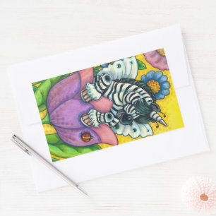 KLEINER ZEBO WHIMSYNICKER, ZEBRA EINHORN FANTASY RECHTECKIGER AUFKLEBER