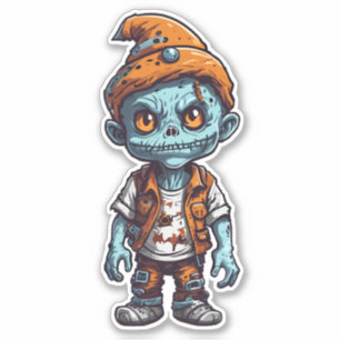 Kleiner Zombie in Halloween-Kleidung Aufkleber