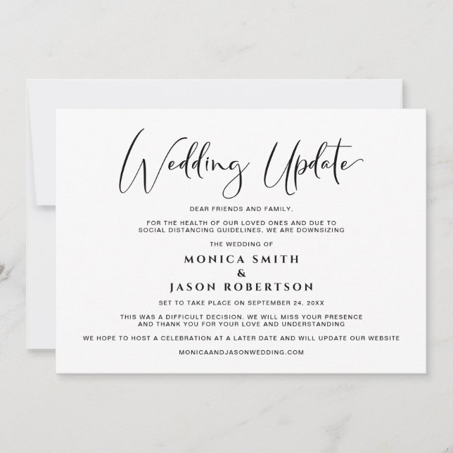 Kleinere Änderung der Pläne für Hochzeitaktualisie Ankündigung (Vorderseite)