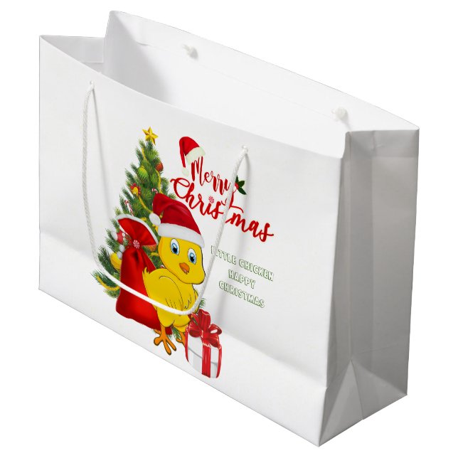 Kleines Baby Chicken Weihnachten Große Geschenktüte (Vorderseite Schrägansicht)
