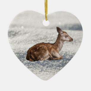 Kleines Baby-Hirsch in Schnee Keramik Baum Dekorat Ornament