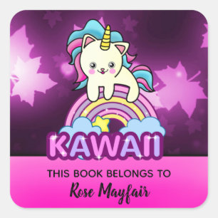 Kleines Baby Kitty Unicorn mit Twinkle Herbst Quadratischer Aufkleber