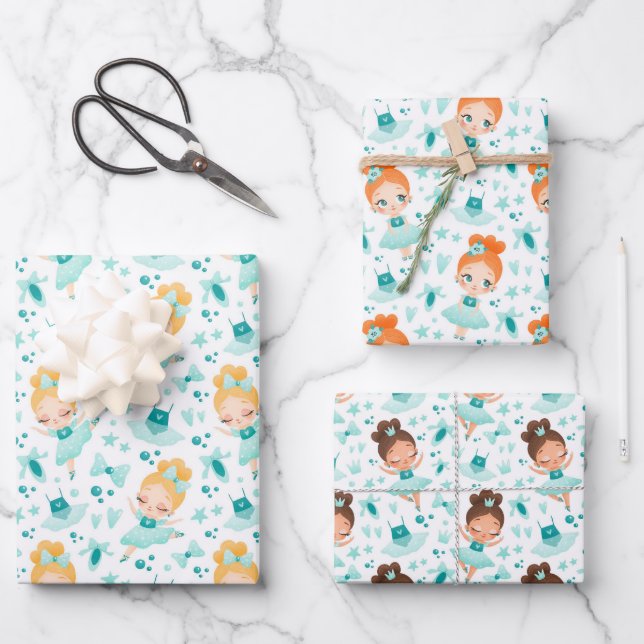 Kleines Ballerinas Wrapping Paper Set 3 Geschenkpapier Set (Vorderseite)