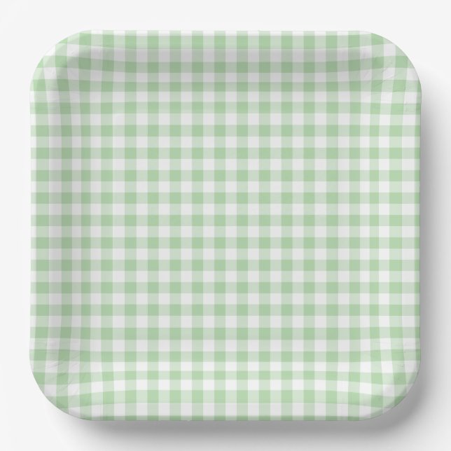 Kleines blassgrünes und weißes Gingham Pappteller (Vorderseite)