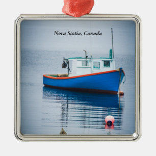 Kleines Blaues Fischerboot Silbernes Ornament