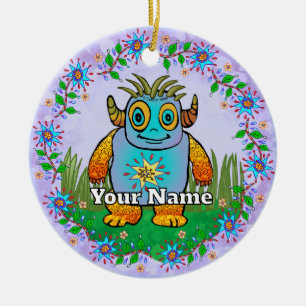 Kleines blaues Monster Keramik Ornament