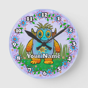 Kleines blaues Monster Runde Wanduhr