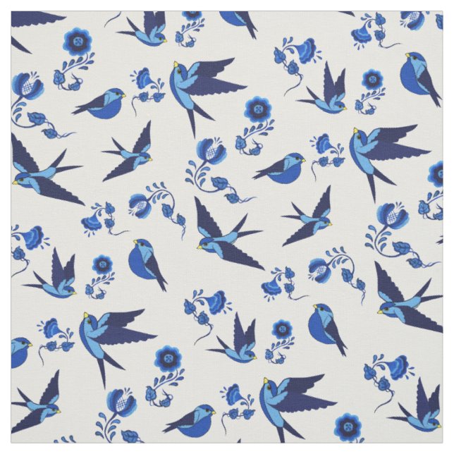 Kleines blaues Vogelfliegen, Sitzen, Stoff (Muster)