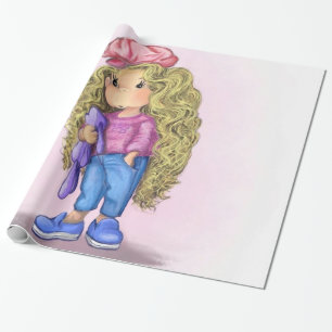 Kleines blondes Mädchen Häschen Spielzeug Geschenk Geschenkpapier