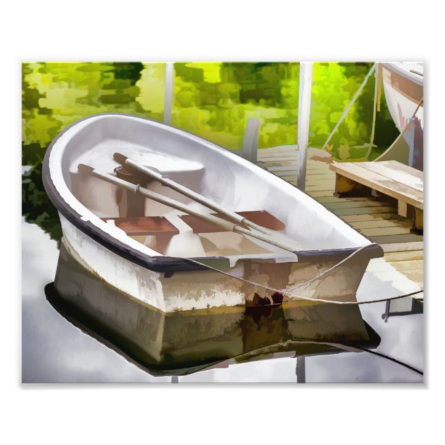 Kleines Boot angedockt in Lagoon Fotografie Print (Vorne)