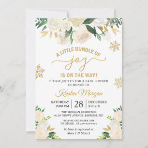 Kleines Bündel Freude Gold Florales Babyshower Einladung