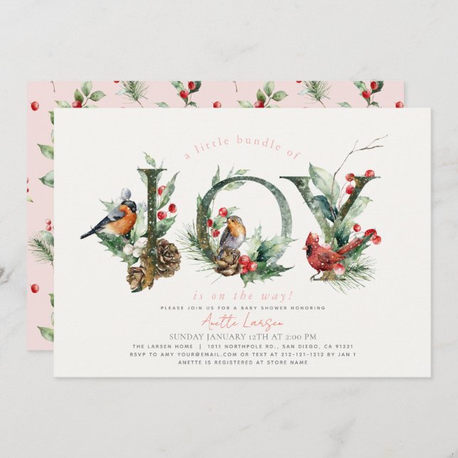 Kleines Bündel von Joy Birds Pink Girl Baby Dusche Einladung (Vorne/Hinten)