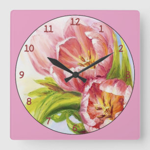 Kleines Bündel von rosa und weißen Tulips Quadratische Wanduhr