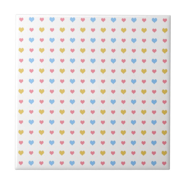 Kleines Bunte-Herzen-Muster Rosa Blau Gelb Fliese (Vorderseite)