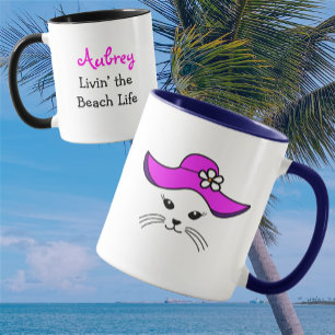 Kleines Cat Beach Girl Tasse