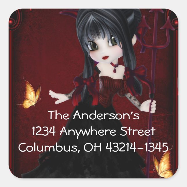 kleines Cookie Devil Girl Design 1 Quadratischer Aufkleber (Vorderseite)