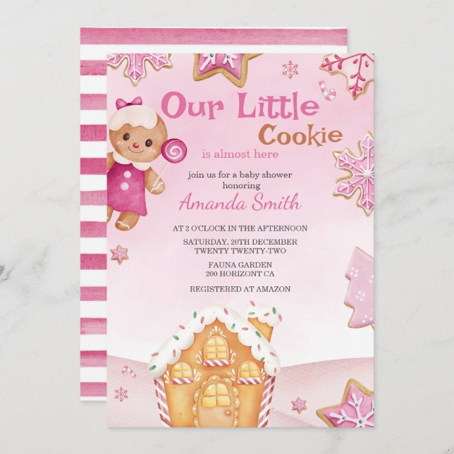 Kleines Cookie Winter Weihnachtsmädchen Kinderdusc Einladung (Vorne/Hinten)