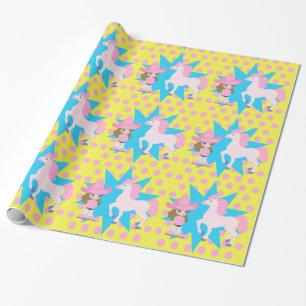 Kleines Cowgirl braunes Haar mit Pferd Jegliche Mi Geschenkpapier