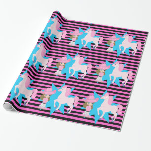 Kleines Cowgirl braunes Haar mit Pferd Jegliche Mi Geschenkpapier