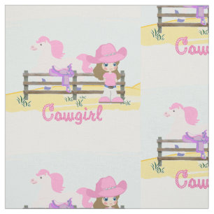 Kleines Cowgirl mit Pferde-und Sattel-Gewebe Stoff