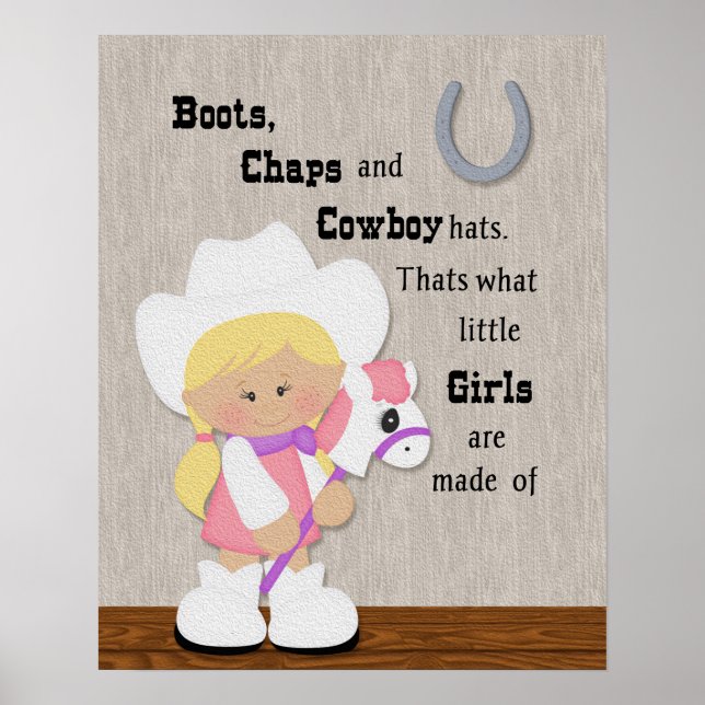 Kleines Cowgirl Stiefel und Chaps Wortart. Poster (Vorne)