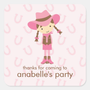 Kleines Cowgirl-Western-Geburtstags-Party Quadratischer Aufkleber
