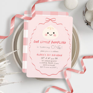 Kleines Dämpfchen Rosa Schleifen Mädchen 1. Geburt Einladung