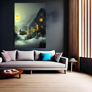 Kleines Dorf im Schnee   AI Art Poster