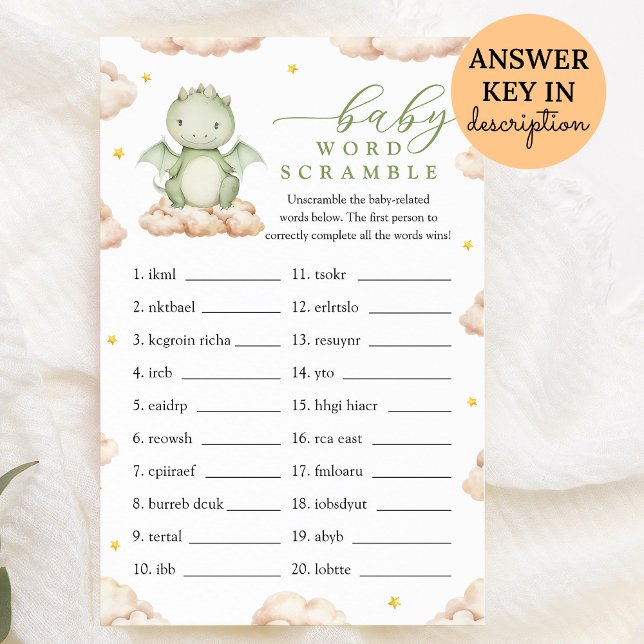 Kleines Dragon Baby Shower Baby Word Scramble Game (Von Creator hochgeladen)