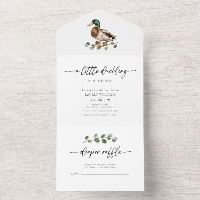 Kleines Duckling ist auf dem Weg Duckkissendusche All In One Einladung (Innen Boden)